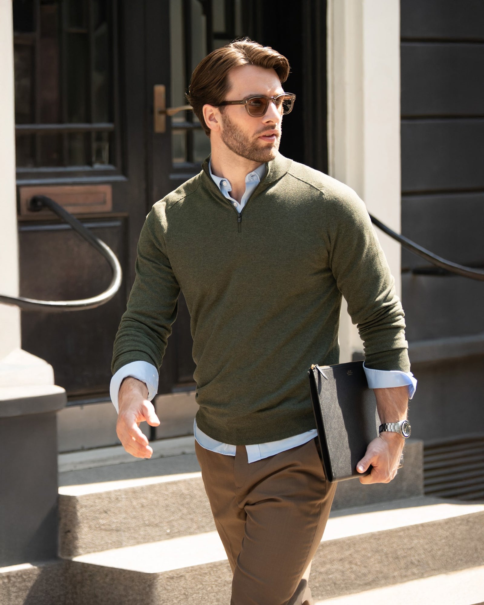 Brighton 1 4 Zip Men Grey Melange Back